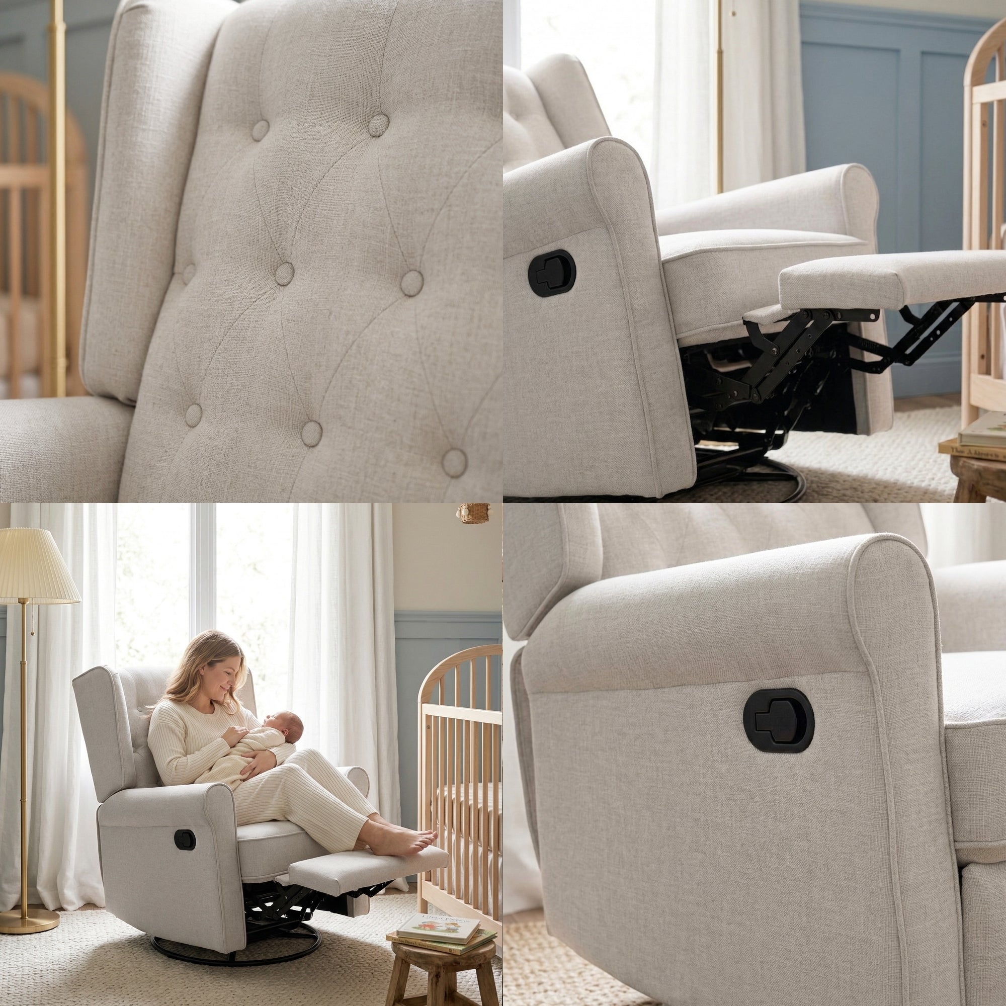 Sillón Reclinable Giratorio Con Mecedora Bloom Gris