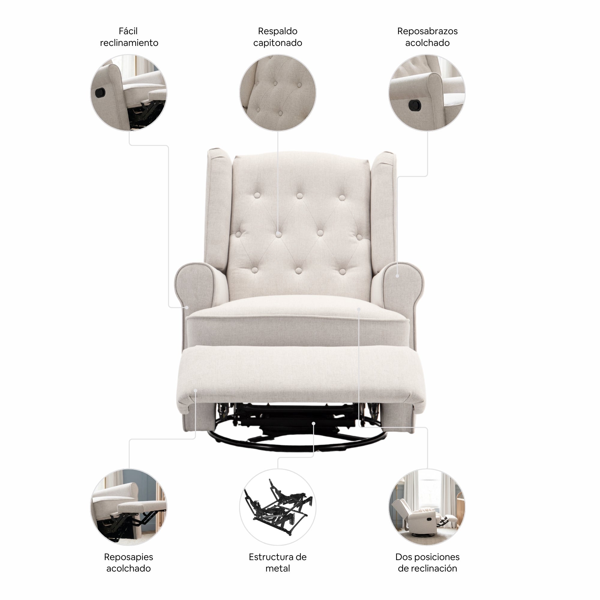 Sillón Reclinable Giratorio Con Mecedora Bloom Gris