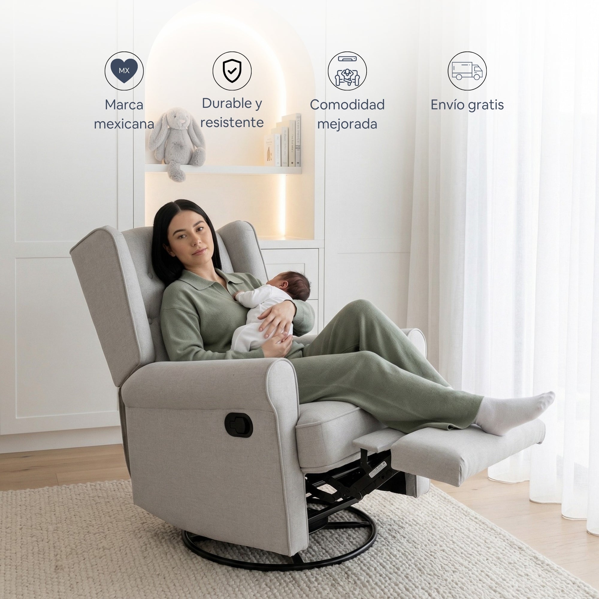 Sillón Reclinable Giratorio Con Mecedora Bloom Gris