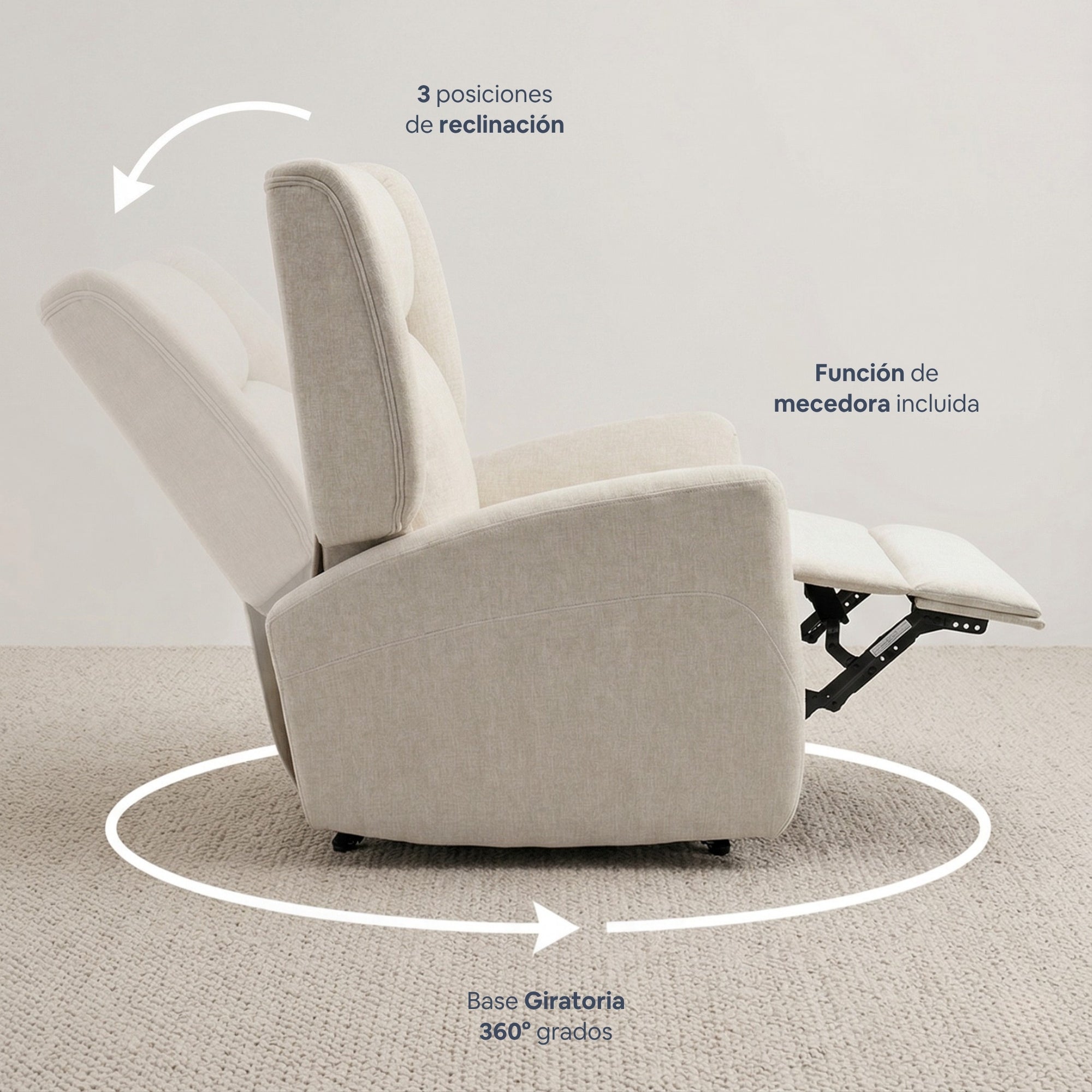 Sillón Reclinable Giratorio Con Mecedora Mila